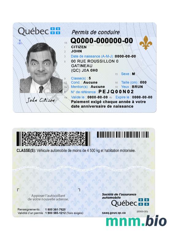 Kanada Quebec nowy szablon prawa jazdy w formacie PSD, ze wszystkimi czcionkami